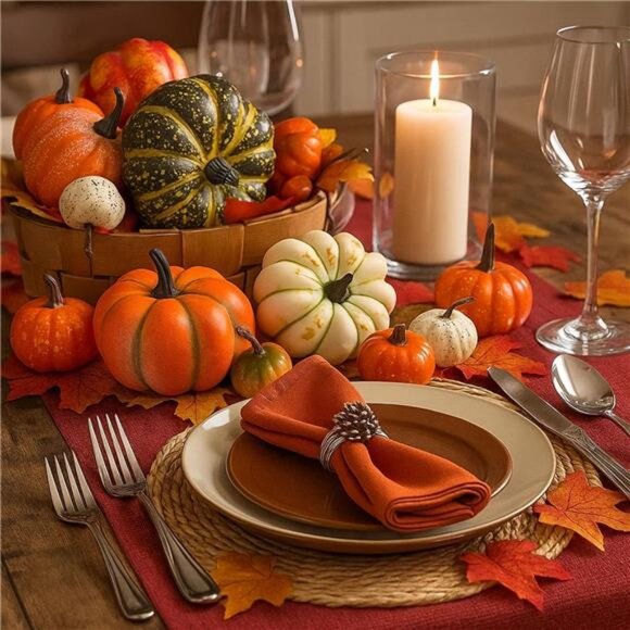 14 PCS Artificial Mixed Pumpkins for Decorating, Fake Pumpkins with 30pcs - Picture 3 of 7